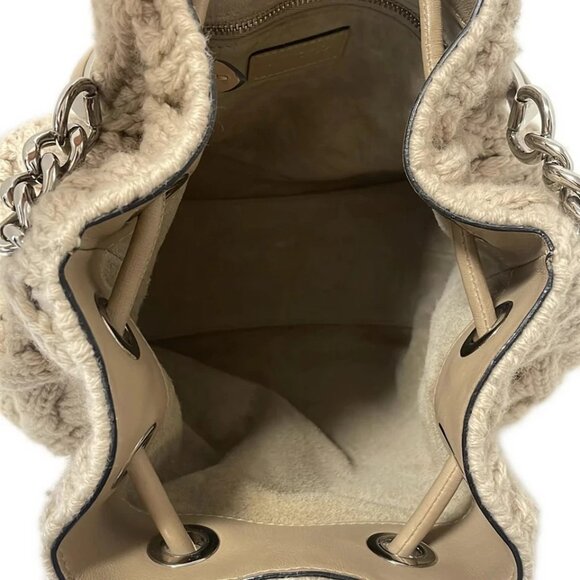 JIMMY CHOO bonbon - Gray Beige Wool Leather Hardware Handbag 469-082925 - Picture 9 of 10